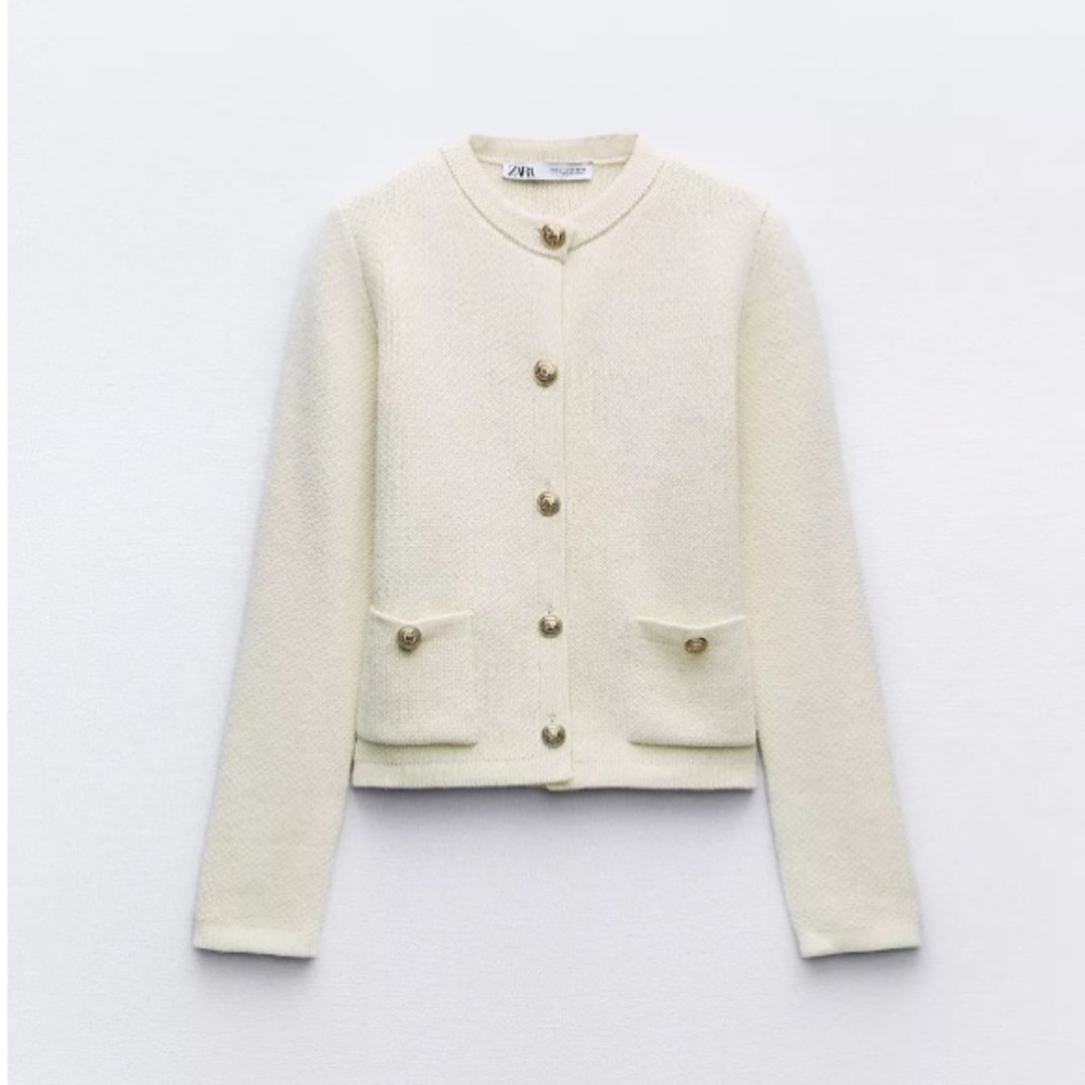 Zara Cream Textured Cardigan - Picture 5 of 6